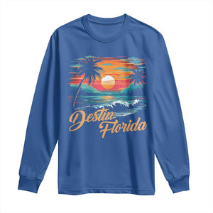 Destin Florida Beach Long Sleeve Shirt Retro Sunset Palm Tree Graphic TS12 Royal Blue Print Your Wear