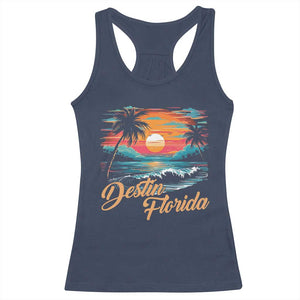 Destin Florida Beach Racerback Tank Top Retro Sunset Palm Tree Graphic