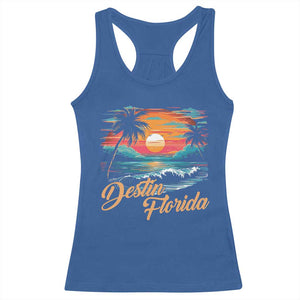Destin Florida Beach Racerback Tank Top Retro Sunset Palm Tree Graphic