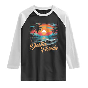 Destin Florida Beach Raglan Shirt Retro Sunset Palm Tree Graphic TS12 Black White Print Your Wear