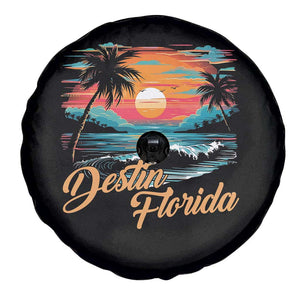Destin Florida Beach Spare Tire Cover Retro Sunset Palm Tree Graphic TS12 Print Your Wear