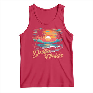 Destin Florida Beach Tank Top Retro Sunset Palm Tree Graphic TS12 Red Print Your Wear