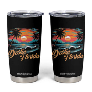 Destin Florida Beach Tumbler Cup Retro Sunset Palm Tree Graphic TS12 Black Print Your Wear