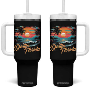 Destin Florida Beach Tumbler With Handle Retro Sunset Palm Tree Graphic TS12 One Size: 40 oz Black Print Your Wear