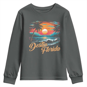 Destin Florida Beach Youth Sweatshirt Retro Sunset Palm Tree Graphic
