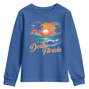 Destin Florida Beach Youth Sweatshirt Retro Sunset Palm Tree Graphic