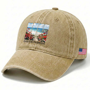 Destin Florida Washed Cotton Baseball Cap Summer Travel Beach Vacation Gift TS12 Print Your Wear