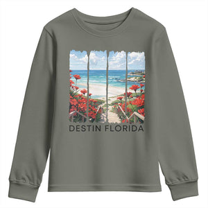 Destin Florida Youth Sweatshirt Summer Travel Beach Vacation Gift TS12 Military Green Print Your Wear