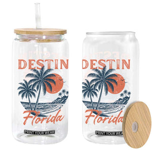Vintage Destin Florida Beach Glass Can Sunset Palm Tree Graphic