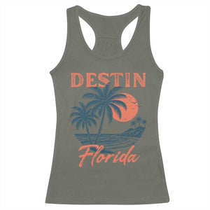 Vintage Destin Florida Beach Racerback Tank Top Sunset Palm Tree Graphic TS12 Military Green Print Your Wear