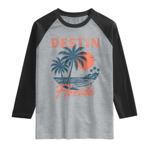 Vintage Destin Florida Beach Raglan Shirt Sunset Palm Tree Graphic TS12 Heather Gray Black Print Your Wear