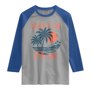 Vintage Destin Florida Beach Raglan Shirt Sunset Palm Tree Graphic TS12 Sport Gray Royal Print Your Wear