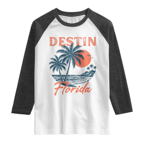 Vintage Destin Florida Beach Raglan Shirt Sunset Palm Tree Graphic TS12 White Heather Charcoal Print Your Wear