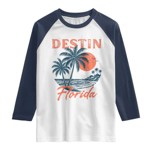 Vintage Destin Florida Beach Raglan Shirt Sunset Palm Tree Graphic TS12 White Navy Print Your Wear