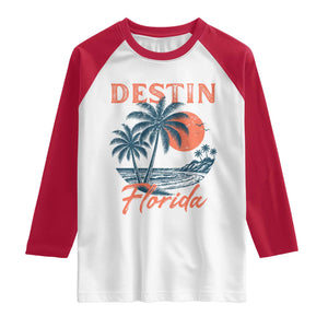 Vintage Destin Florida Beach Raglan Shirt Sunset Palm Tree Graphic TS12 White Red Print Your Wear