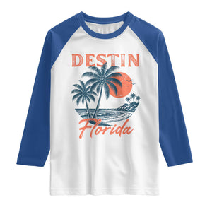 Vintage Destin Florida Beach Raglan Shirt Sunset Palm Tree Graphic TS12 White Royal Print Your Wear