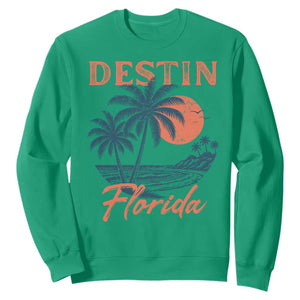 Vintage Destin Florida Beach Sweatshirt Sunset Palm Tree Graphic