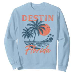 Vintage Destin Florida Beach Sweatshirt Sunset Palm Tree Graphic