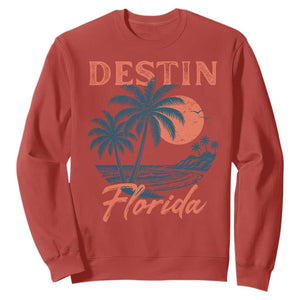 Vintage Destin Florida Beach Sweatshirt Sunset Palm Tree Graphic