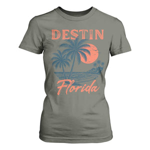 Vintage Destin Florida Beach T Shirt For Women Sunset Palm Tree Graphic TS12 Military Green Print Your Wear