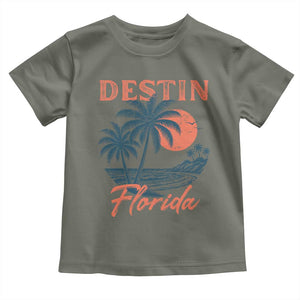 Vintage Destin Florida Beach Toddler T Shirt Sunset Palm Tree Graphic TS12 Military Green Print Your Wear