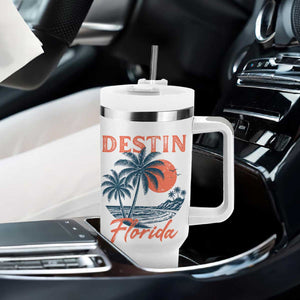 Vintage Destin Florida Beach Tumbler With Handle Sunset Palm Tree Graphic TS12 Print Your Wear
