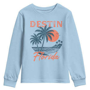 Vintage Destin Florida Beach Youth Sweatshirt Sunset Palm Tree Graphic TS12 Light Blue Print Your Wear