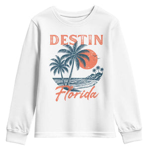 Vintage Destin Florida Beach Youth Sweatshirt Sunset Palm Tree Graphic TS12 White Print Your Wear