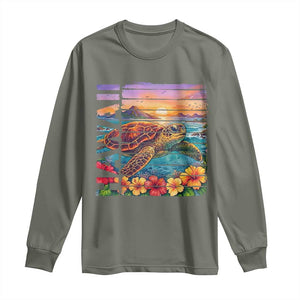 Hawaii Sea Turtle Long Sleeve Shirt Tropical Sunset Island Vacation Gift TS12 Military Green Print Your Wear