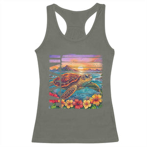 Hawaii Sea Turtle Racerback Tank Top Tropical Sunset Island Vacation Gift TS12 Military Green Print Your Wear