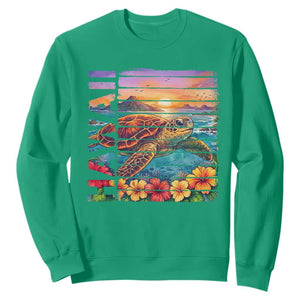 Hawaii Sea Turtle Sweatshirt Tropical Sunset Island Vacation Gift