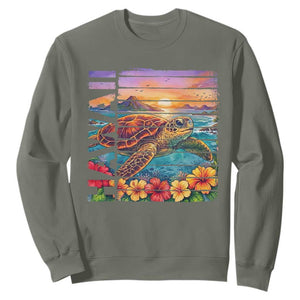 Hawaii Sea Turtle Sweatshirt Tropical Sunset Island Vacation Gift
