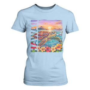 Hawaii Sea Turtle T Shirt For Women Tropical Sunset Island Vacation Gift TS12 Light Blue Print Your Wear