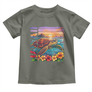 Hawaii Sea Turtle Toddler T Shirt Tropical Sunset Island Vacation Gift TS12 Military Green Print Your Wear