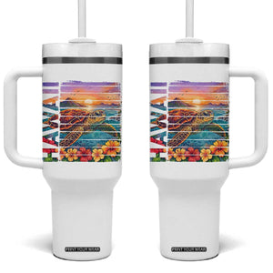 Hawaii Sea Turtle Tumbler With Handle Tropical Sunset Island Vacation Gift TS12 One Size: 40 oz White Print Your Wear