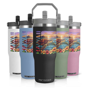 Hawaii Sea Turtle Flip Straw Tumbler Tropical Sunset Island Vacation Gift TS12 Print Your Wear