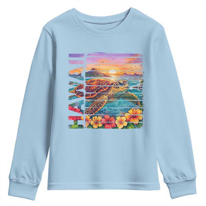 Hawaii Sea Turtle Youth Sweatshirt Tropical Sunset Island Vacation Gift TS12 Light Blue Print Your Wear