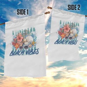 Beach Vibes Garden Flag Floral Seashell Coastal Vacation Graphic