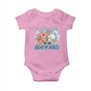 Beach Vibes Baby Onesie Floral Seashell Coastal Vacation Graphic TS12 Light Pink Print Your Wear