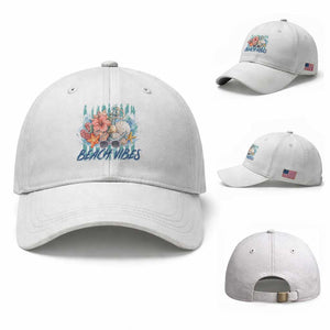 Beach Vibes Baseball Cap Floral Seashell Coastal Vacation Graphic