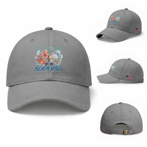 Beach Vibes Baseball Cap Floral Seashell Coastal Vacation Graphic