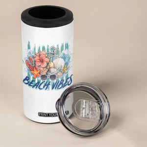 Beach Vibes 4 in 1 Can Cooler Tumbler Floral Seashell Coastal Vacation Graphic TS12 Print Your Wear