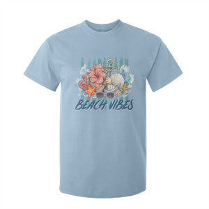 Beach Vibes T Shirt For Kid Floral Seashell Coastal Vacation Graphic TS12 Light Blue Print Your Wear