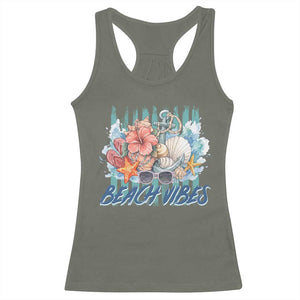 Beach Vibes Racerback Tank Top Floral Seashell Coastal Vacation Graphic TS12 Military Green Print Your Wear