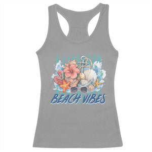 Beach Vibes Racerback Tank Top Floral Seashell Coastal Vacation Graphic TS12 Sport Gray Print Your Wear
