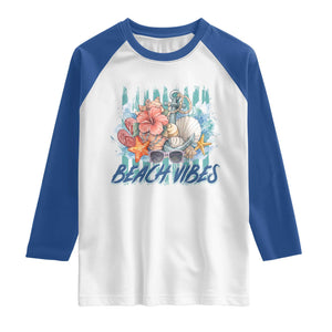 Beach Vibes Raglan Shirt Floral Seashell Coastal Vacation Graphic TS12 White Royal Print Your Wear