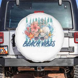 Beach Vibes Spare Tire Cover Floral Seashell Coastal Vacation Graphic TS12 No hole White Print Your Wear