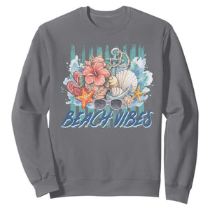 Beach Vibes Sweatshirt Floral Seashell Coastal Vacation Graphic TS12 Charcoal Print Your Wear