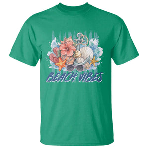 Beach Vibes T Shirt Floral Seashell Coastal Vacation Graphic TS12 Irish Green Print Your Wear