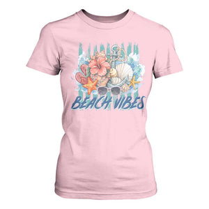 Beach Vibes T Shirt For Women Floral Seashell Coastal Vacation Graphic TS12 Light Pink Print Your Wear